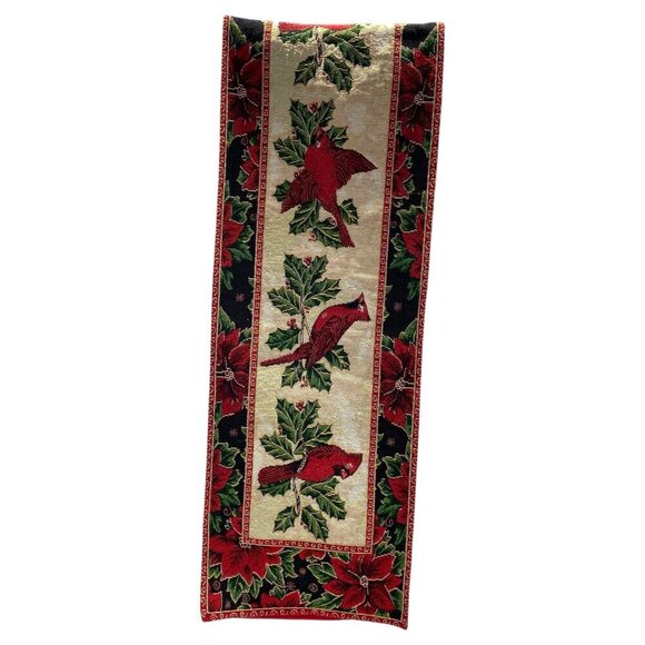 St. Nicholas Square Cardinals Holly Poinsettia 64" Table Runner Christmas Decor - Picture 1 of 5